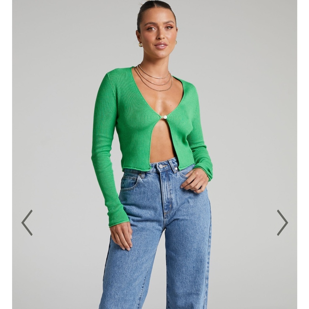 Lioness Bright Green Ribbed Long Sleeve Crop Cardigan